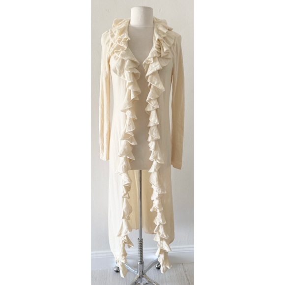 Ralph Lauren Black Label Sweaters - Cashmere Ralph Lauren Black Label Cream Ruffle Duster Cardigan Sweater Medium